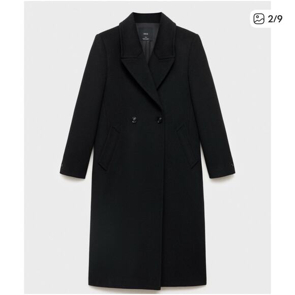 Mango Black Wool Long Peacoat Size XS - Picture 1 of 8